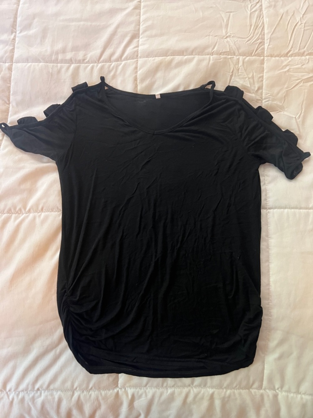 Women’s Black Cold-Shoulder V-Neck Top